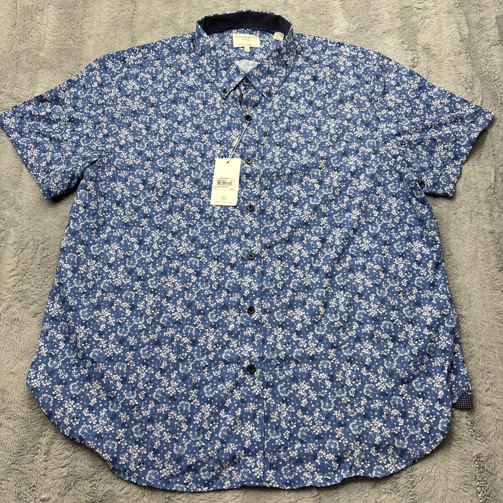 Con.Struct Shirt Mens 2XL Blue Slim 4-Way Stretch SS Performance NWT‎